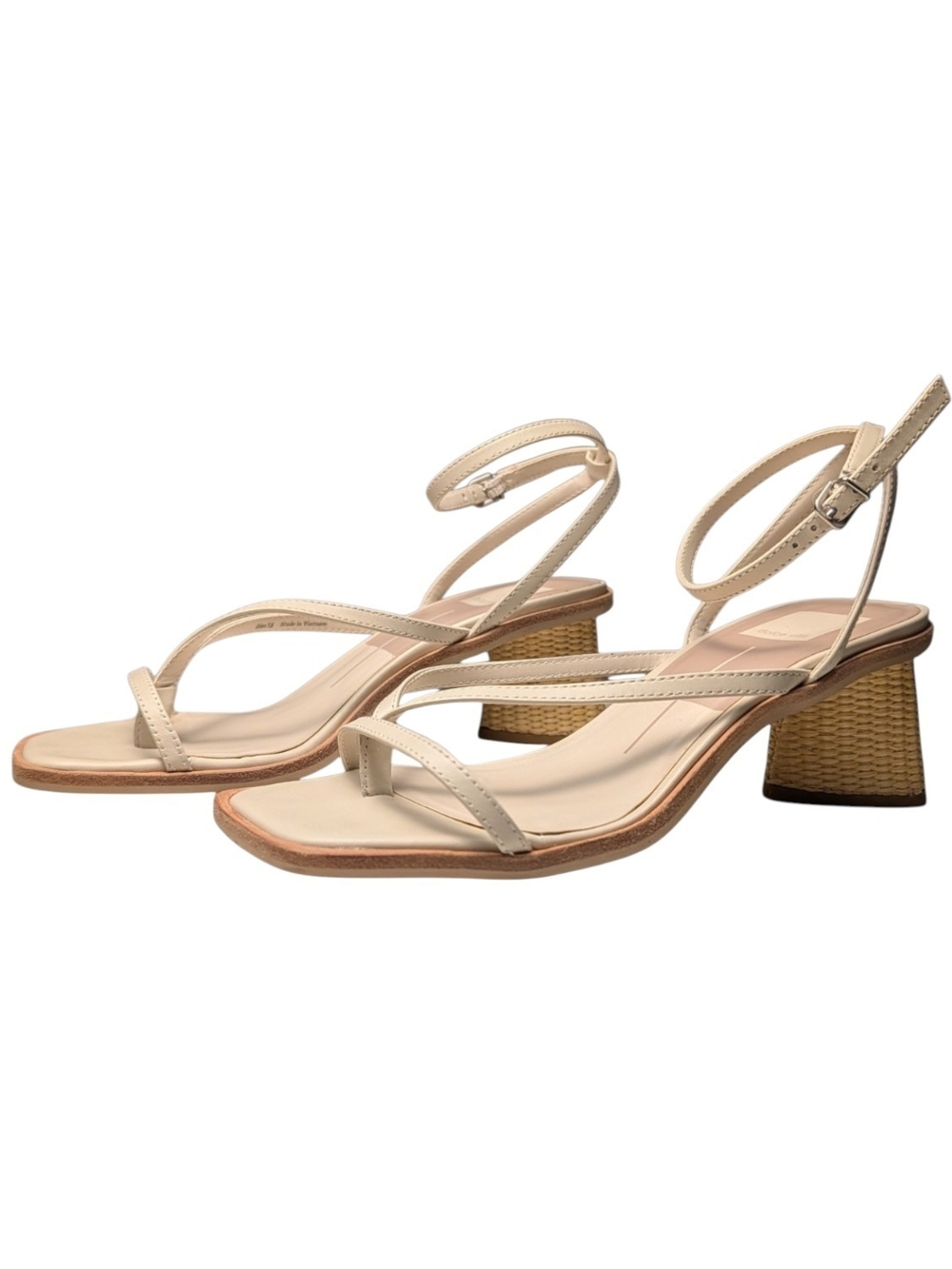 Dolce Vita Beige Strappy Ankle Sandals with Woven Block Heel